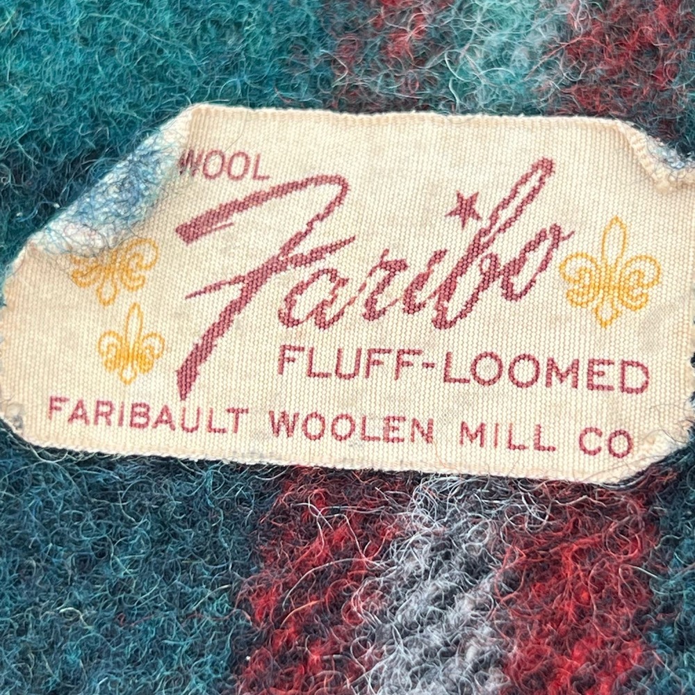 Faribo Fluff-Loomed wool plaid throw. 44” square - Picture 3 of 5